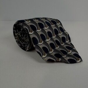 Oleg Cassini Necktie Men's Blue Brown‎ Geometric 100% Silk Designer Tie